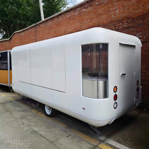 White rounded food trailer - food,
